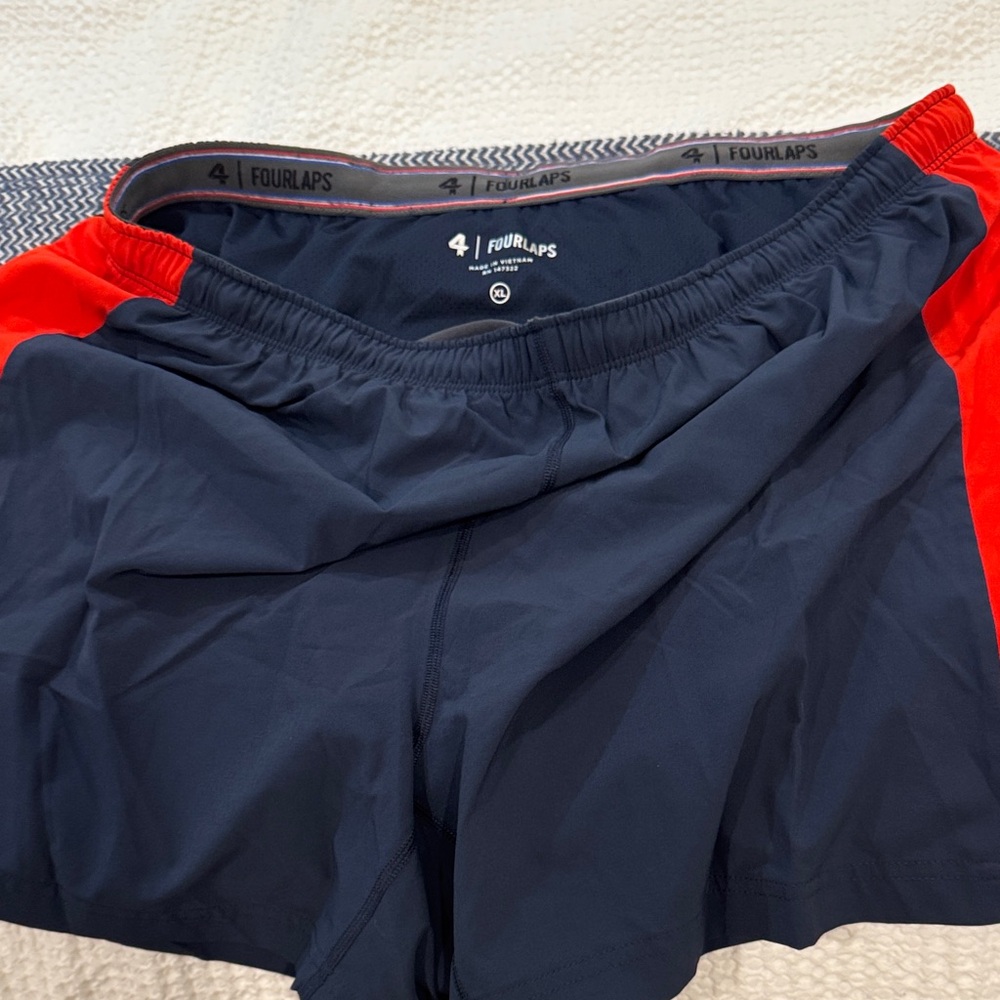 Fourlaps Navy and Red Athletic Running Shorts With Liner & Internal Drawstring